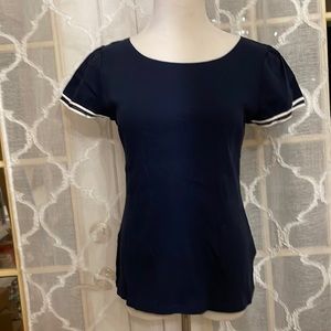 Lauren Ralph Lauren Lg Navy w/ White Trim Short Sleeve Boat Neck Knit Top